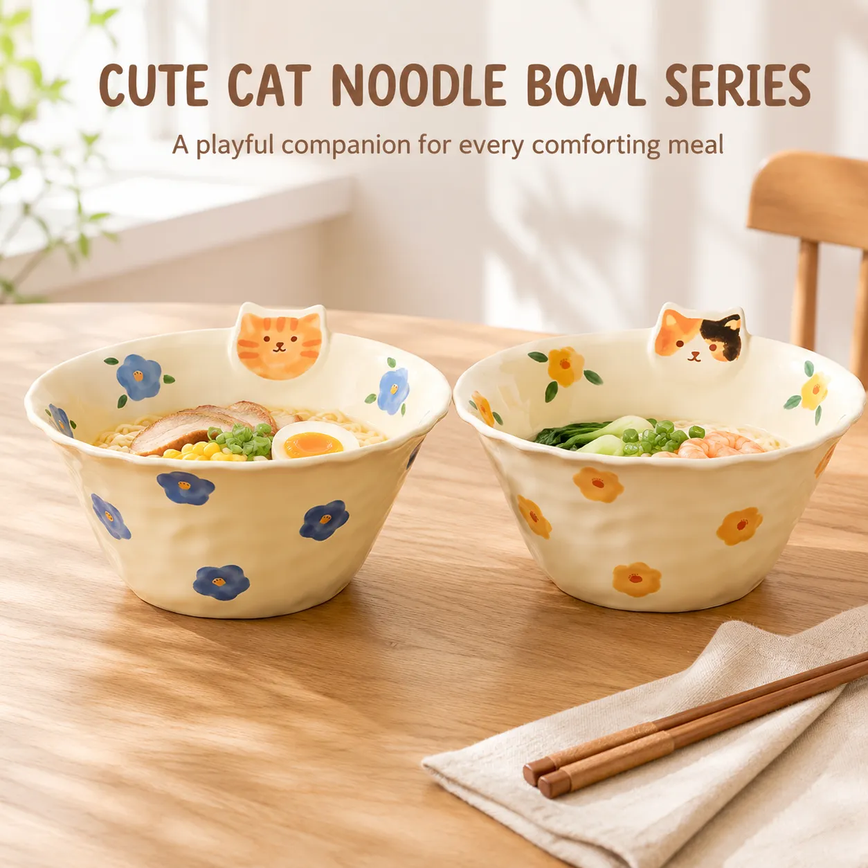 귀여운 고양이 시리즈 국수 그릇 -  - Food Mach Tech