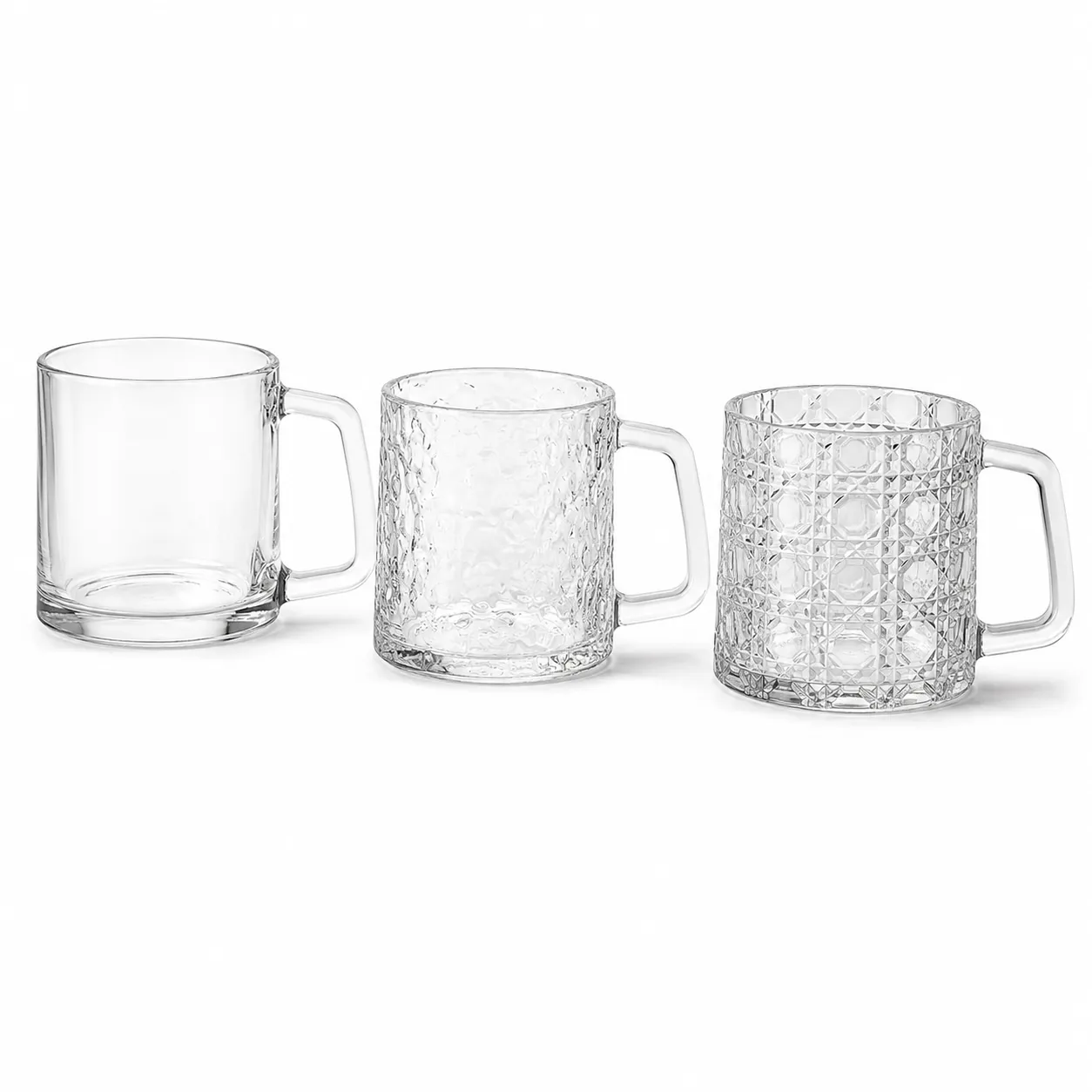 320ml Quadratischer Griff Kaffeetassen mit 3 Texturen (einfach/gehämmert/Diamant) -  - Food Mach Tech