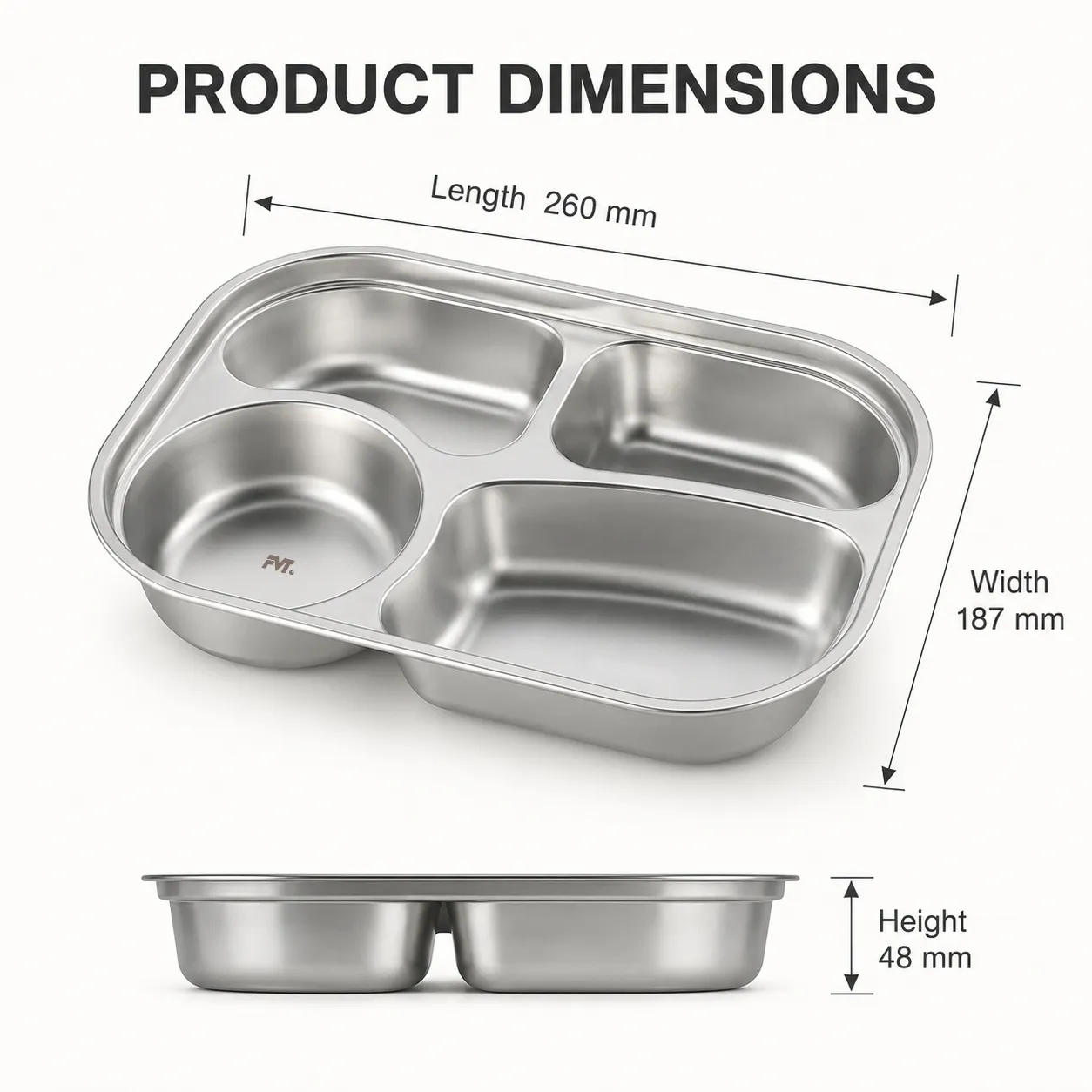 4 구획 스테인레스 스틸 분할 디너 플레이트 -  - Food Mach Tech