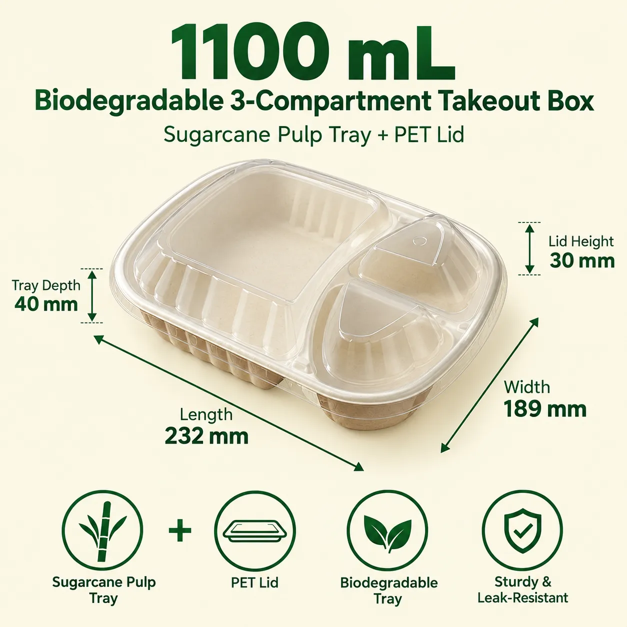일회용 분해 테이크 아웃 컨테이너 (50 PCS) -  - Food Mach Tech