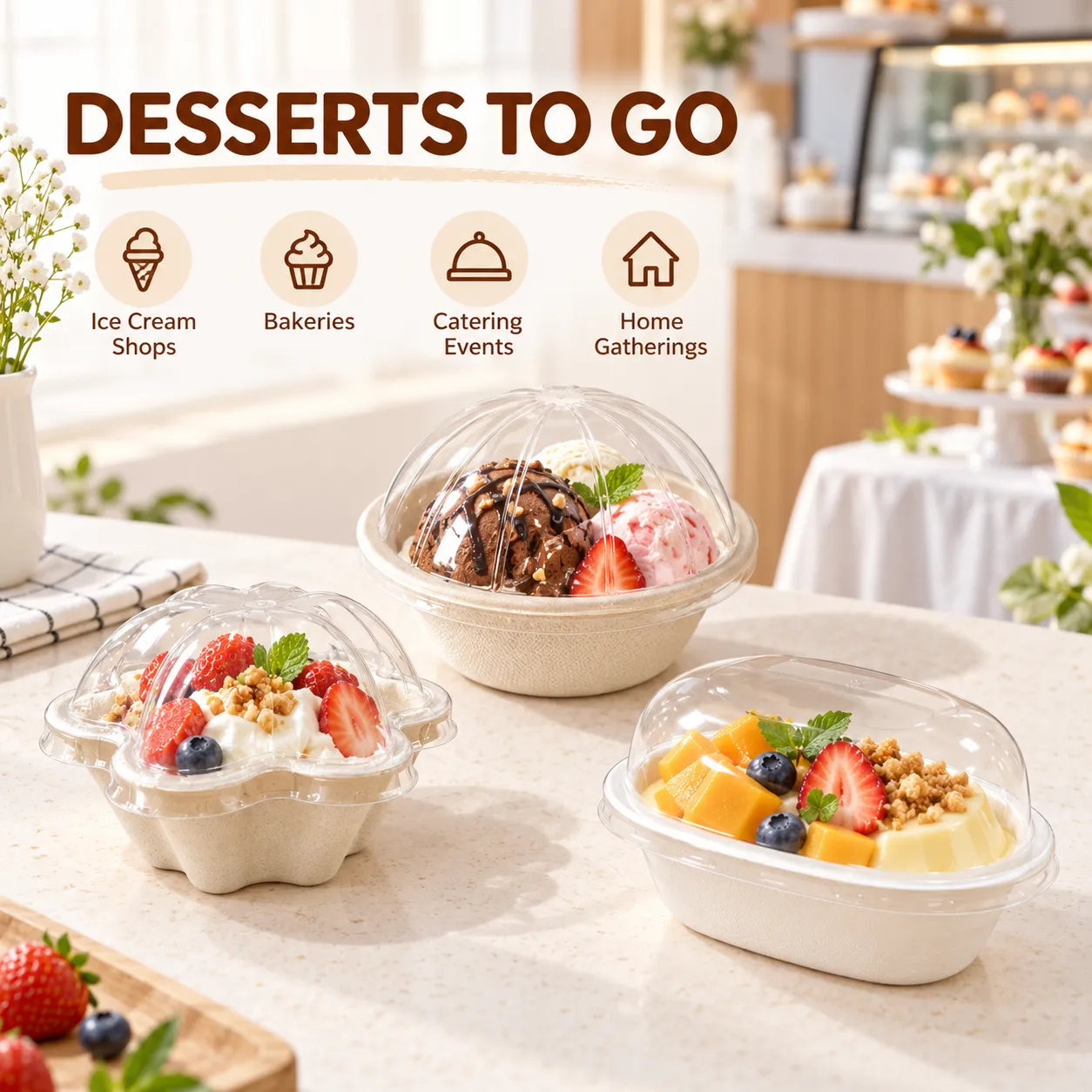 명확한 돔 뚜껑이있는 일회용 디저트 그릇 (10 PCS) -  - Food Mach Tech