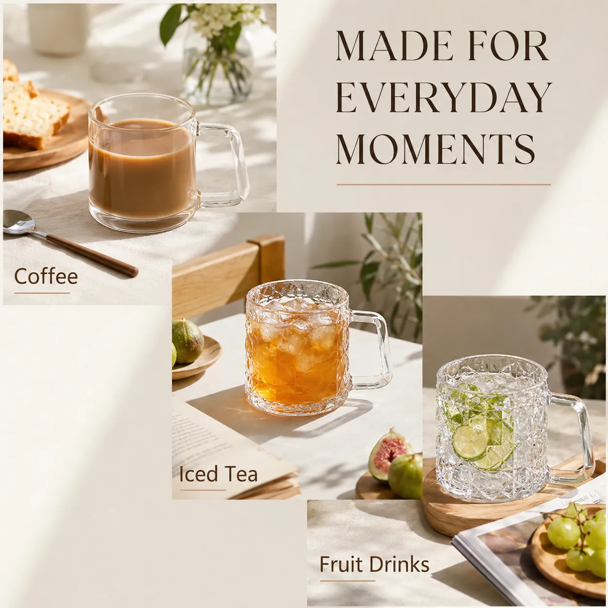 320ml Quadratischer Griff Kaffeetassen mit 3 Texturen (einfach/gehämmert/Diamant) -  - Food Mach Tech