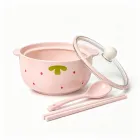 핑크 딸기 국수 그릇 세팅 국수 그릇, 뚜껑, 숟가락 및 젓가락 -  - Food Mach Tech