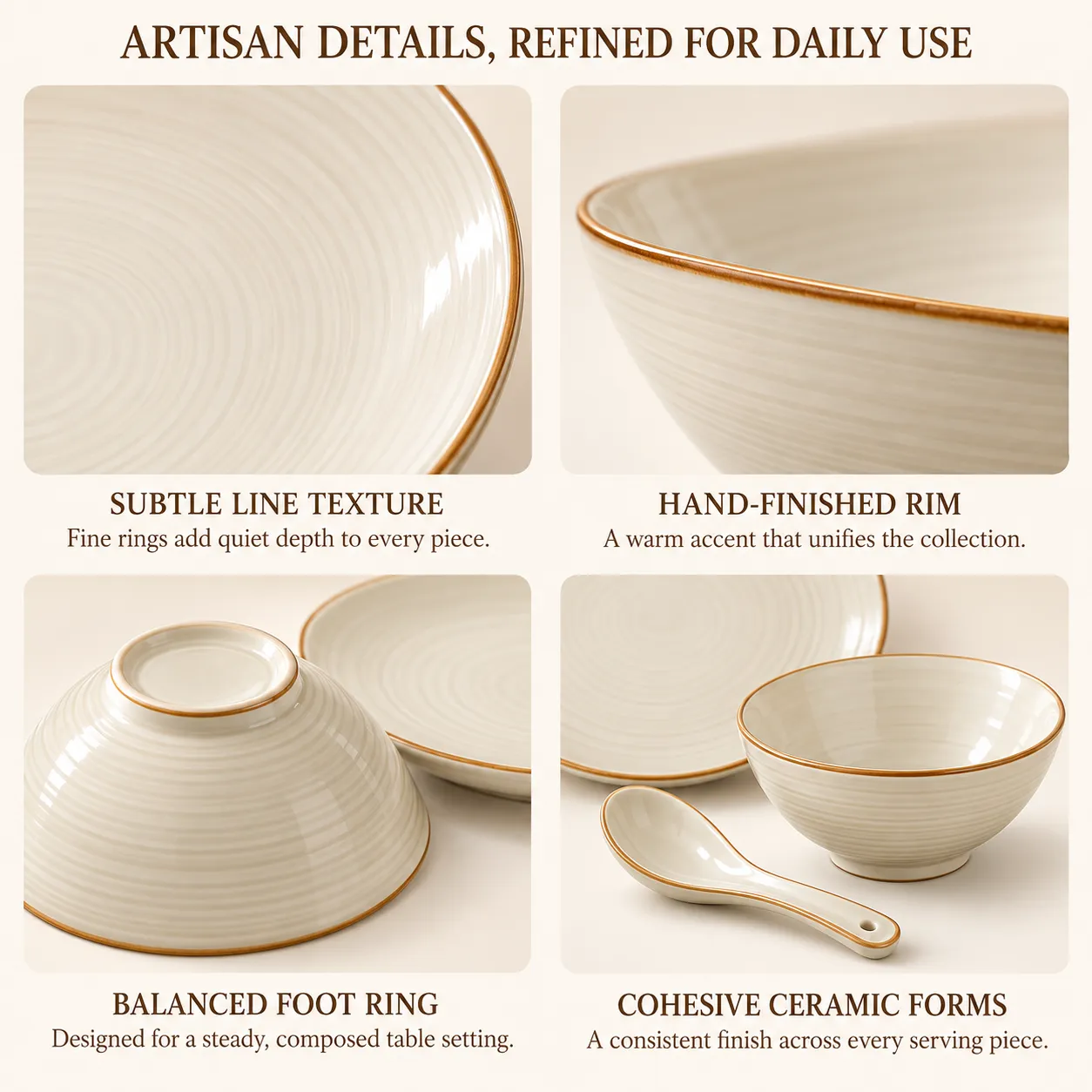 18-teiliges beige Keramik-Dinner-Set -  - Food Mach Tech