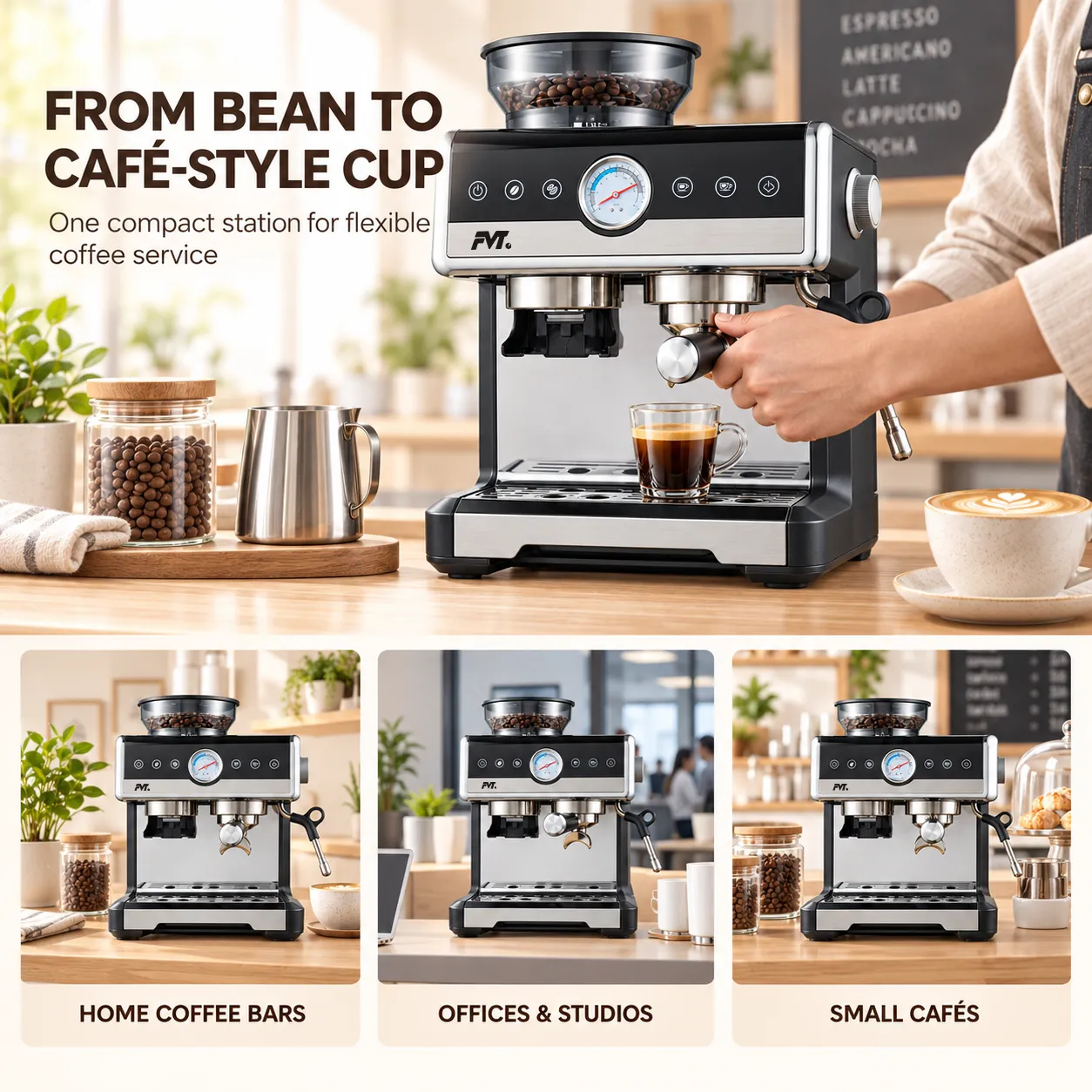 Halbautomat ische Pumpe Espresso Kaffee maschine, Touch Screen Pumpe Kaffee maschine mit Dampf zauberstab für Latte Cappuccino -  - Food Mach Tech
