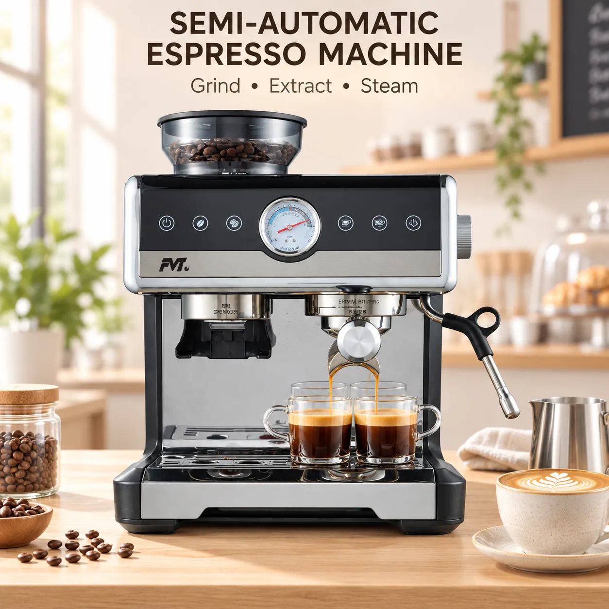 Halbautomat ische Pumpe Espresso Kaffee maschine, Touch Screen Pumpe Kaffee maschine mit Dampf zauberstab für Latte Cappuccino -  - Food Mach Tech