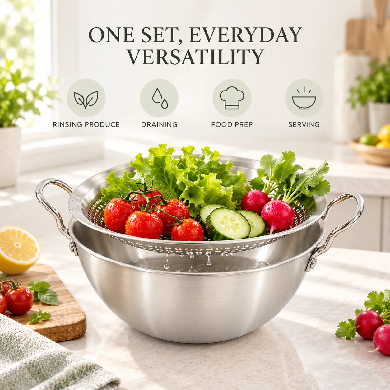304 Edelstahl-Vorbereitung schüssel mit Sieb -  - Food Mach Tech