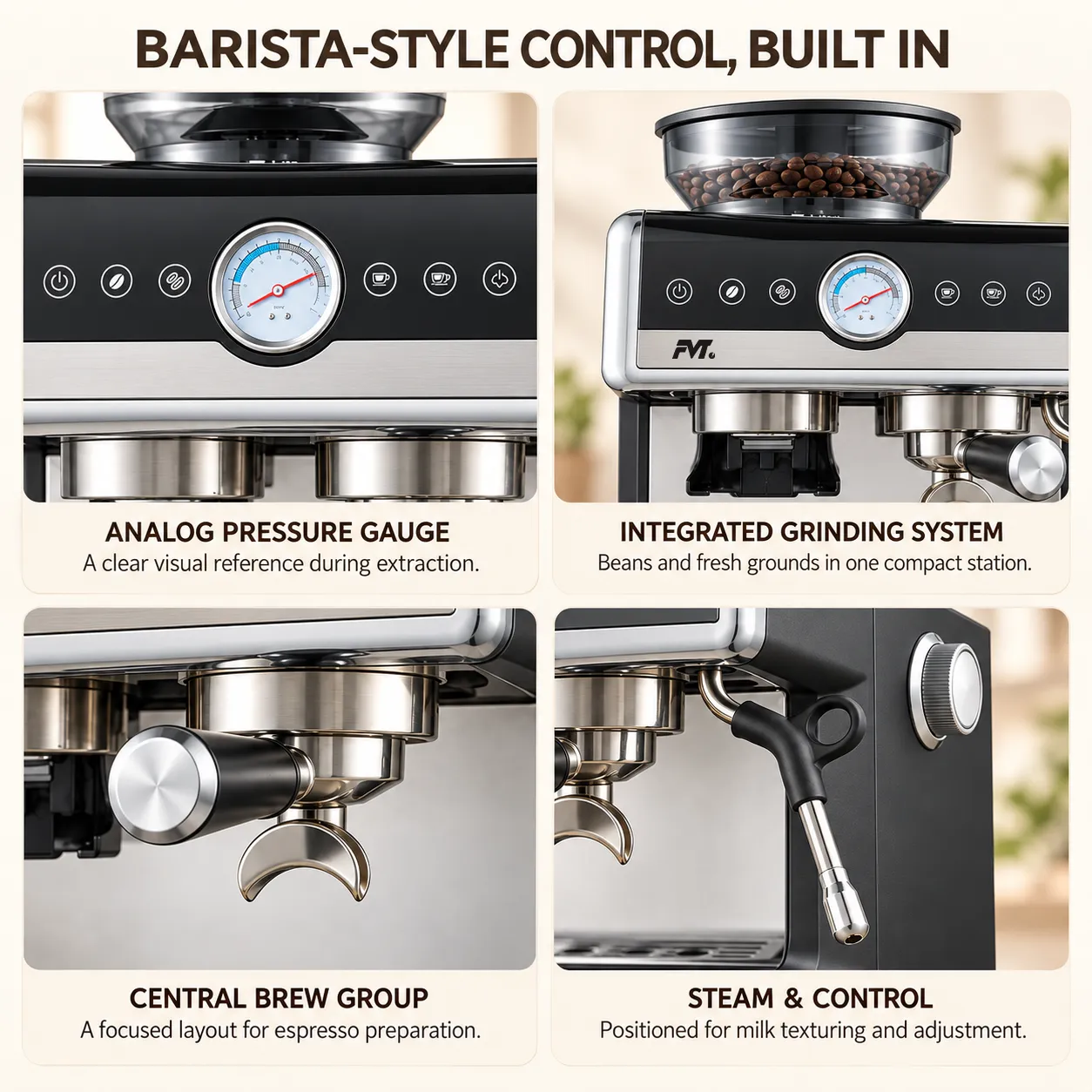 Halbautomat ische Pumpe Espresso Kaffee maschine, Touch Screen Pumpe Kaffee maschine mit Dampf zauberstab für Latte Cappuccino -  - Food Mach Tech