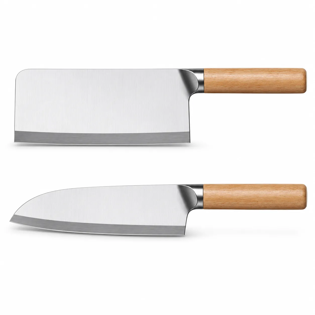 Küchenmesser-Set aus Edelstahl, 2 Stück, chinesischer Cleaver & Mehrzweck-Küchenmesser mit natürlichem Massivholz griff -  - Food Mach Tech