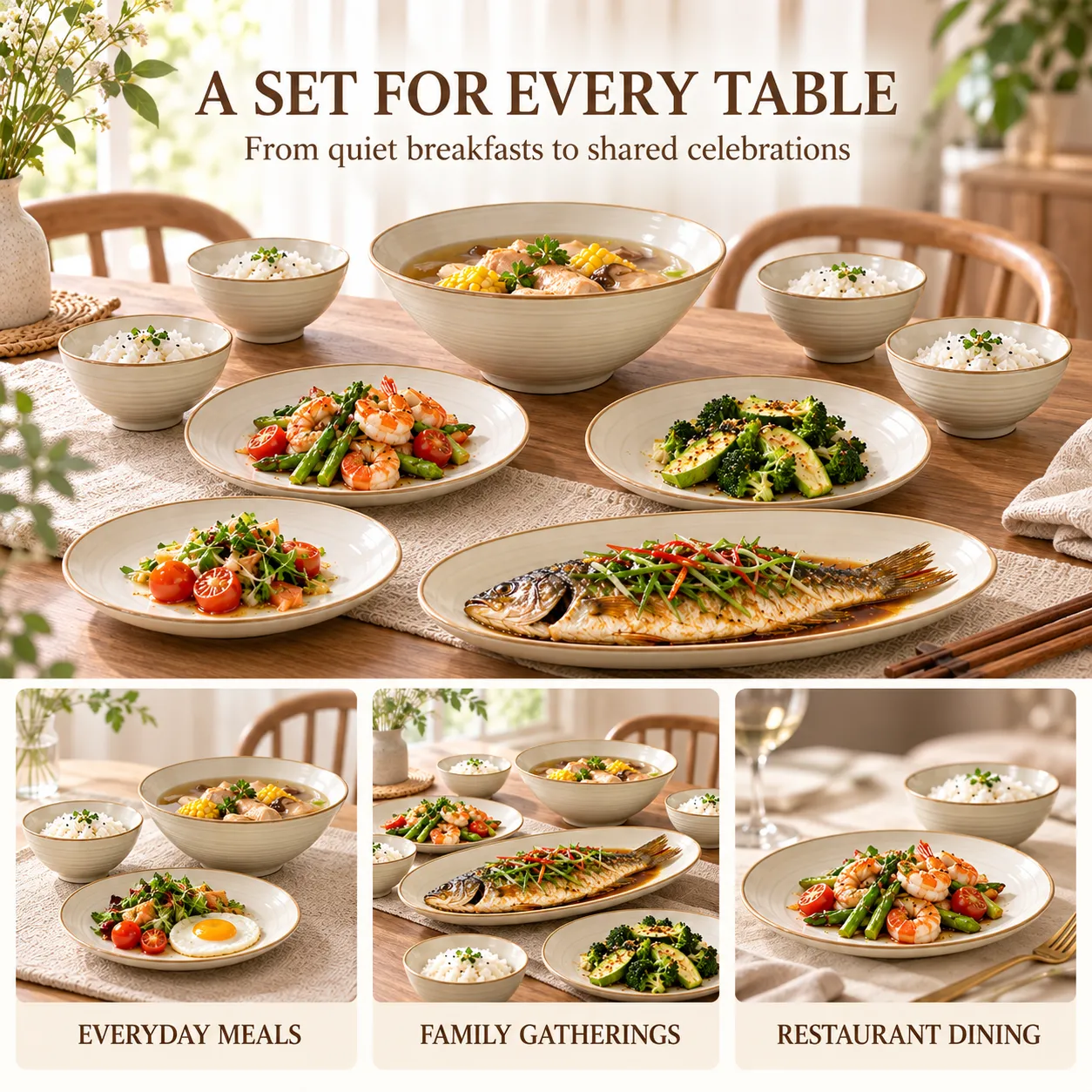 18-teiliges beige Keramik-Dinner-Set -  - Food Mach Tech