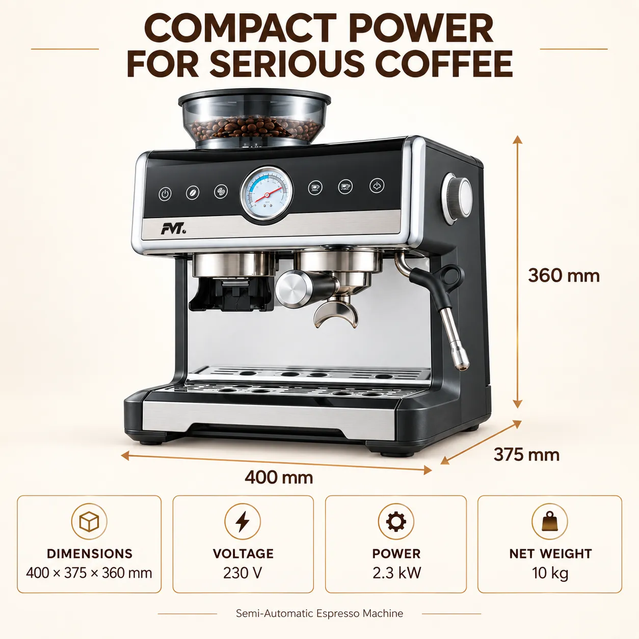 Halbautomat ische Pumpe Espresso Kaffee maschine, Touch Screen Pumpe Kaffee maschine mit Dampf zauberstab für Latte Cappuccino -  - Food Mach Tech