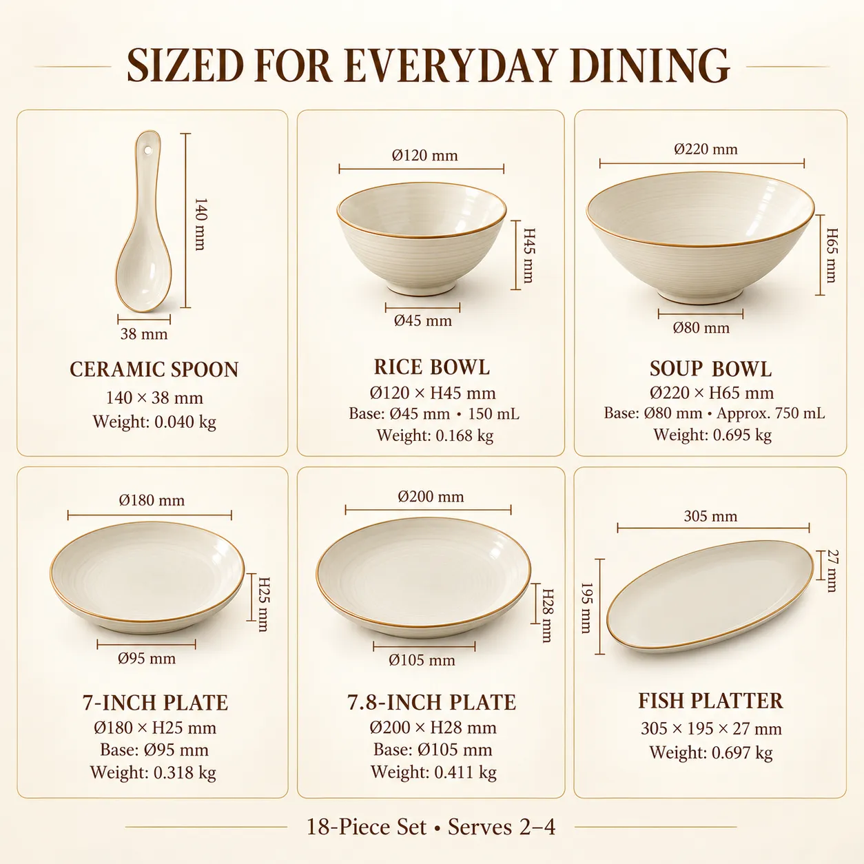 18-teiliges beige Keramik-Dinner-Set -  - Food Mach Tech