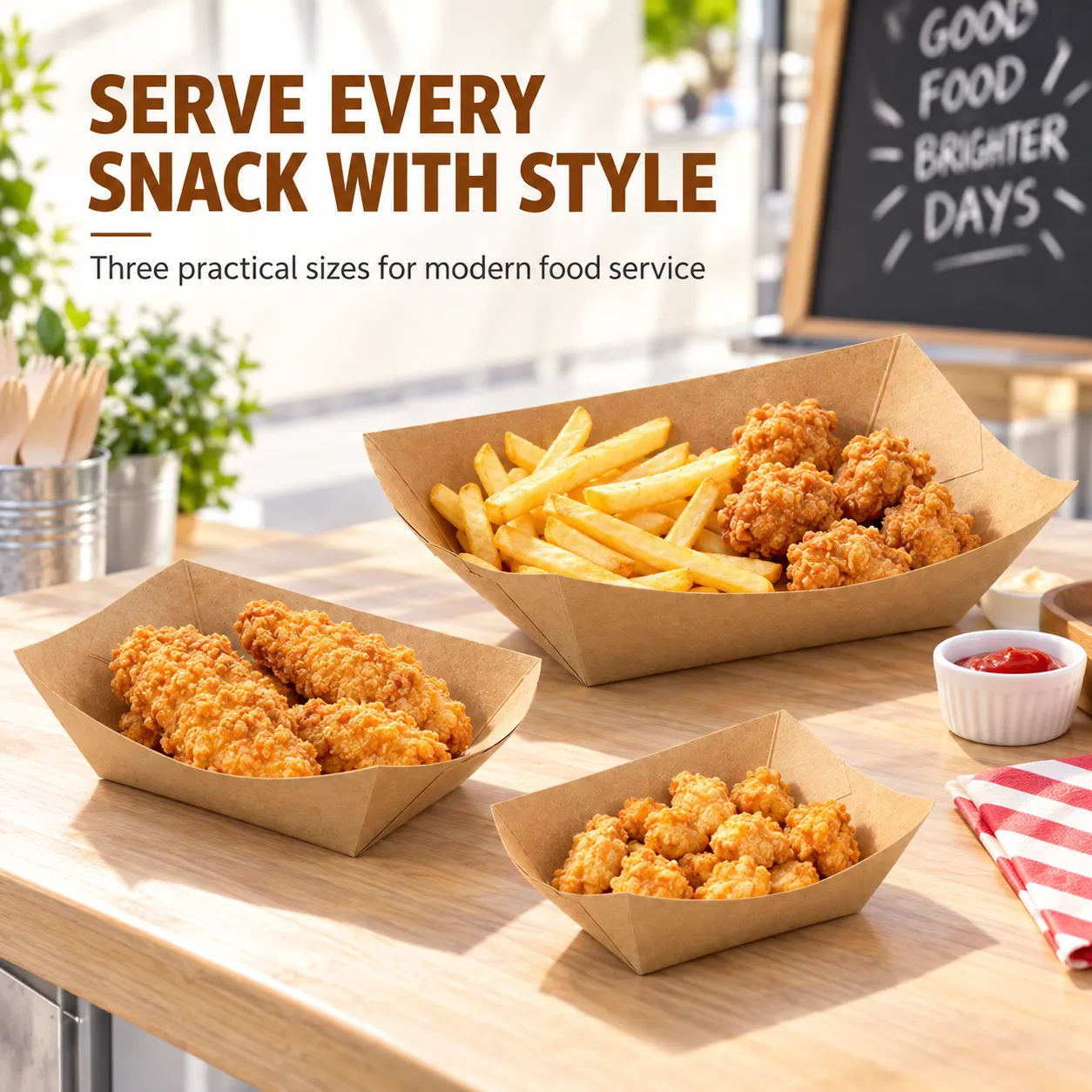 식품 학년 크래프트 종이 스낵 트레이 (100 PCS) -  - Food Mach Tech
