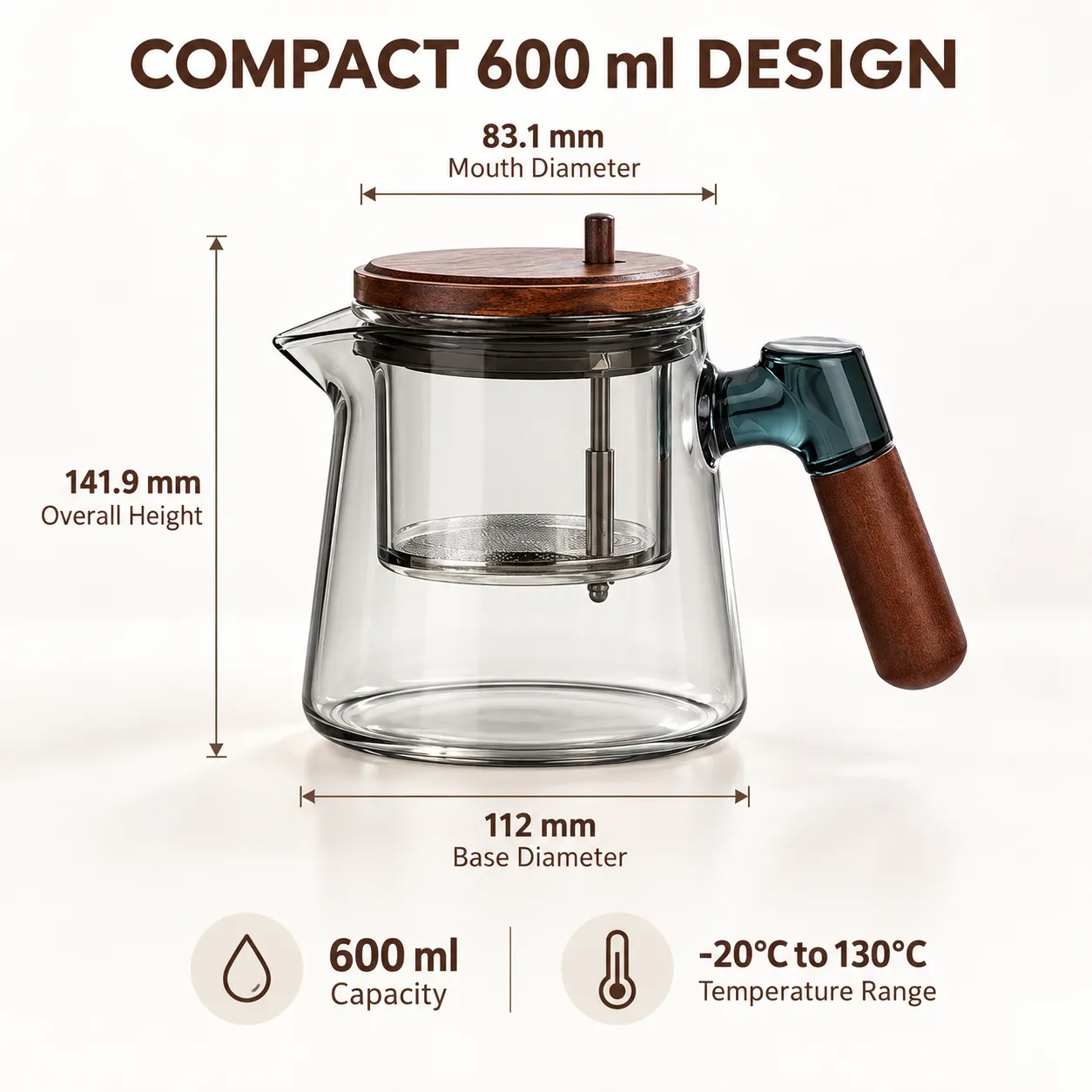 이동식 필터가있는 600ml 차 냄비 -  - Food Mach Tech