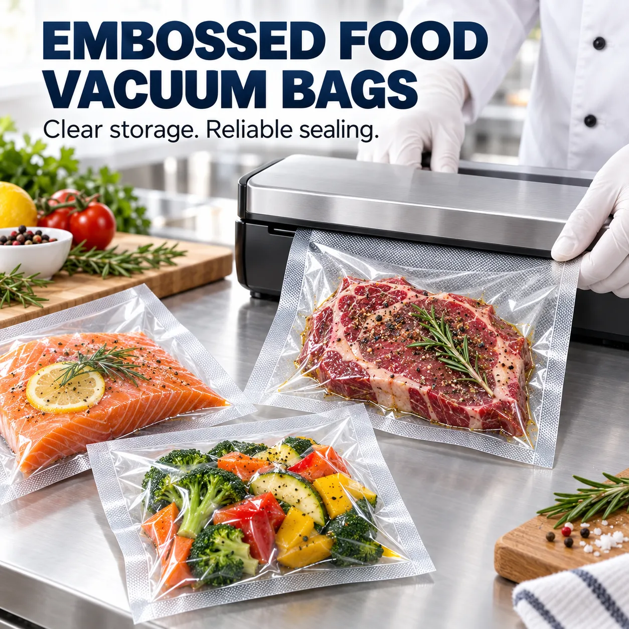 양각 진공 실러 가방, 진공 밀봉 기계를 위한 식품 등급 저장 가방 -  - Food Mach Tech