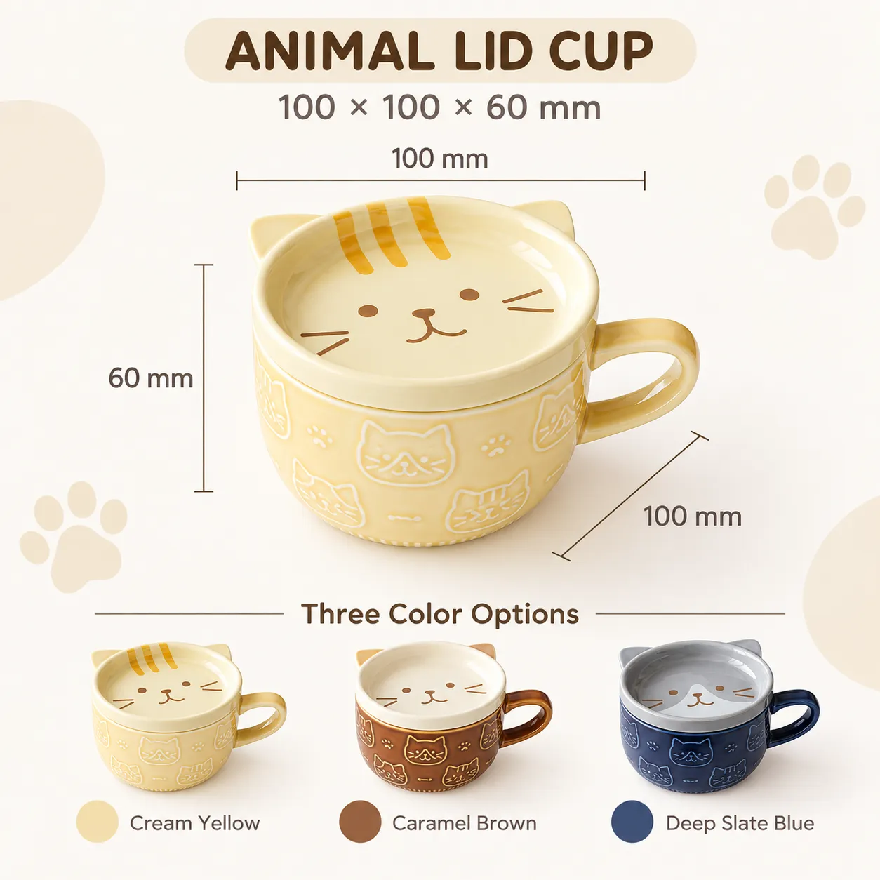 고양이 귀 뚜껑과 귀여운 고양이 찻잔 -  - Food Mach Tech