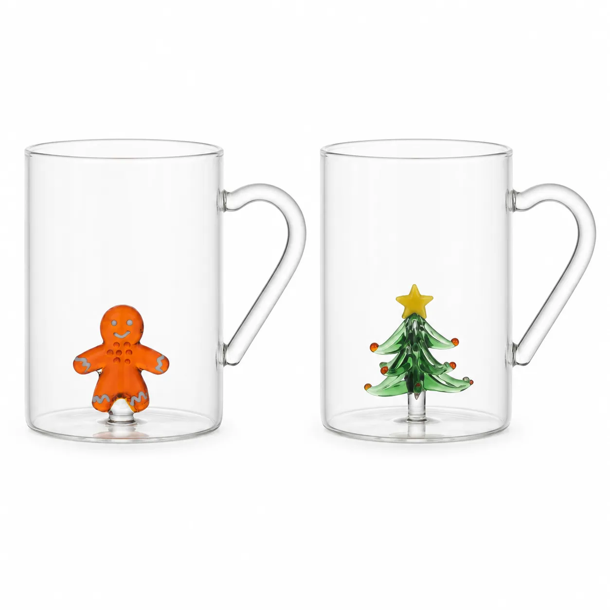 Klare Kaffeetasse mit Herz griff Niedlicher Lebkuchen mann & Weihnachts baum -  - Food Mach Tech