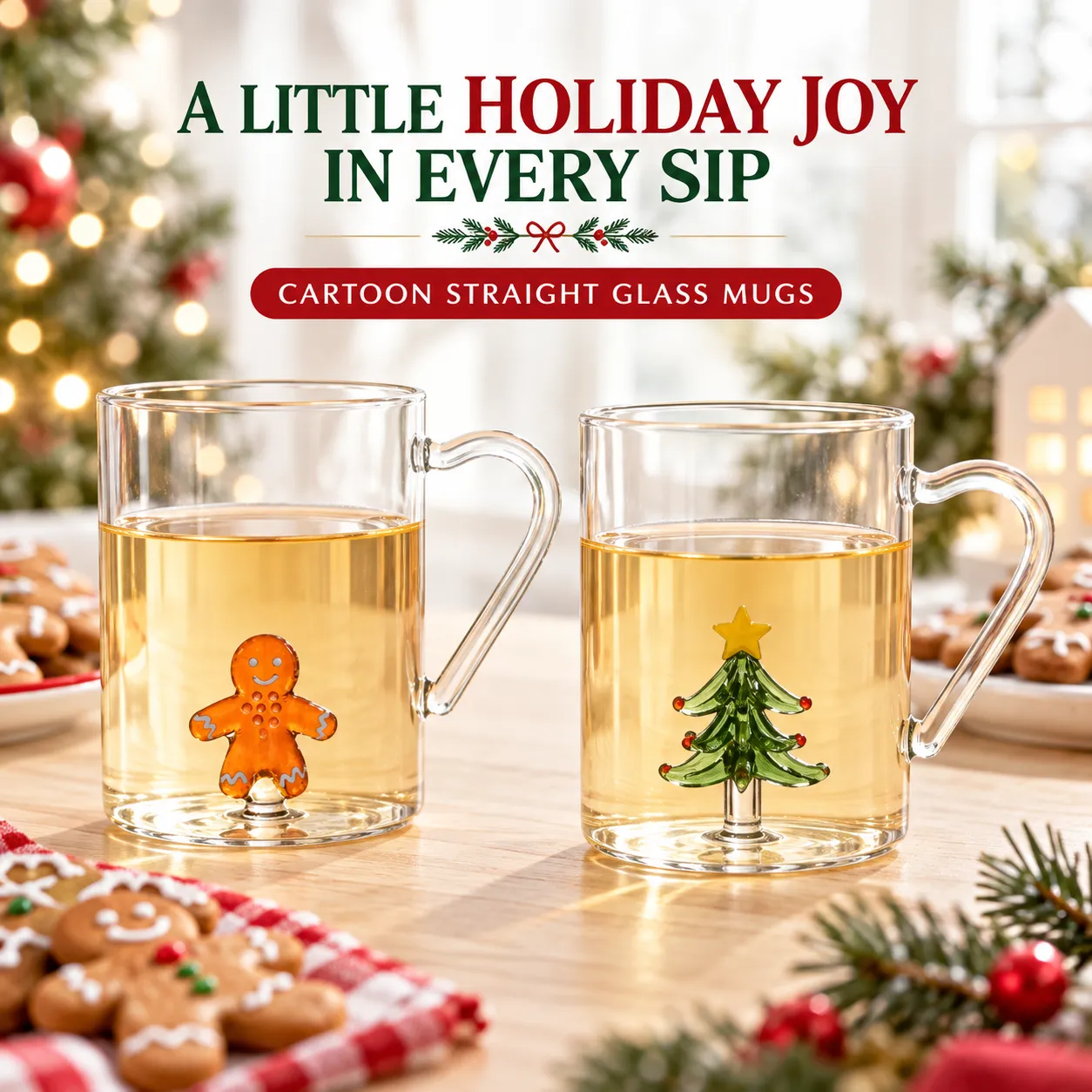 Klare Kaffeetasse mit Herz griff Niedlicher Lebkuchen mann & Weihnachts baum -  - Food Mach Tech