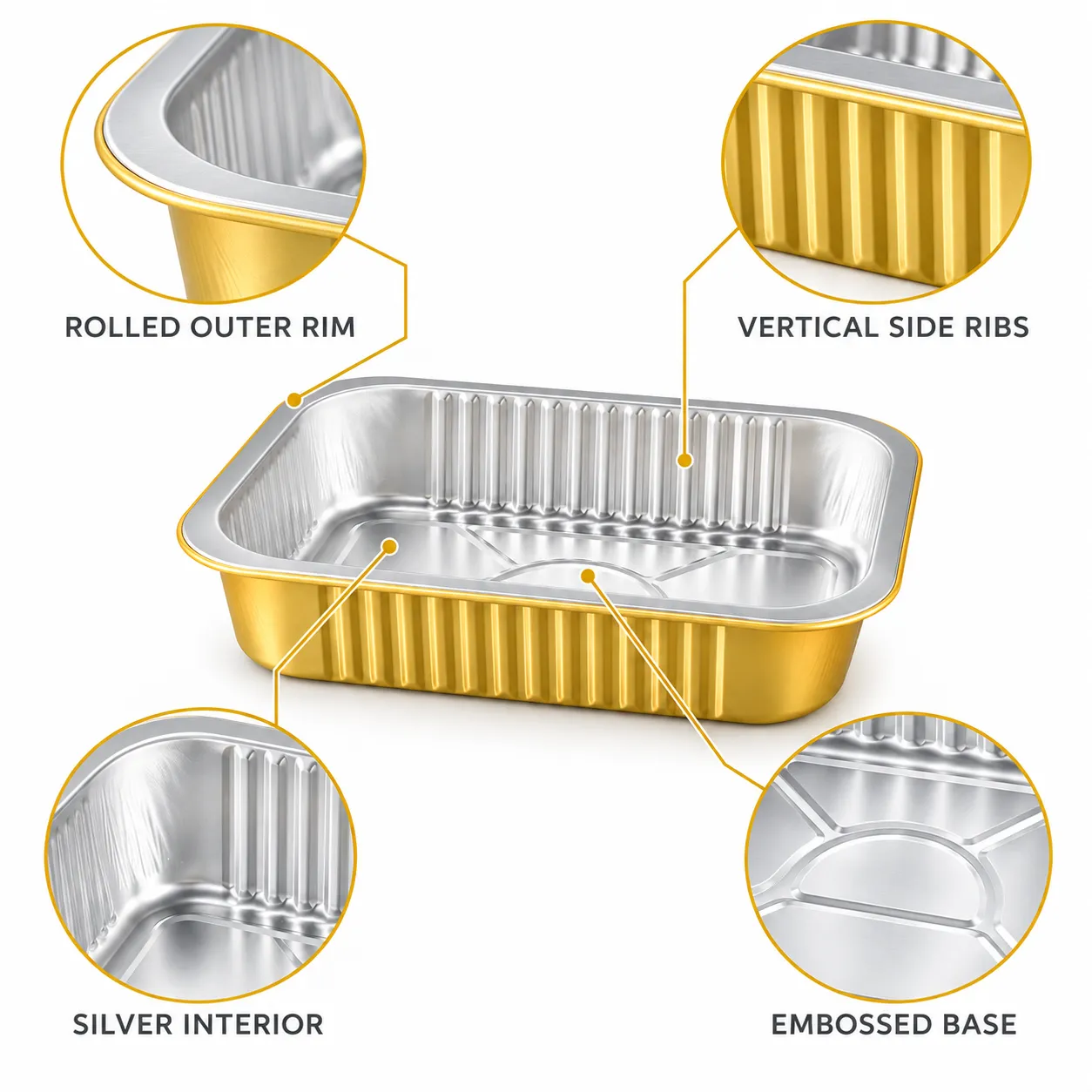 금 상업적인 알루미늄 호일 용기 (20 PC) -  - Food Mach Tech