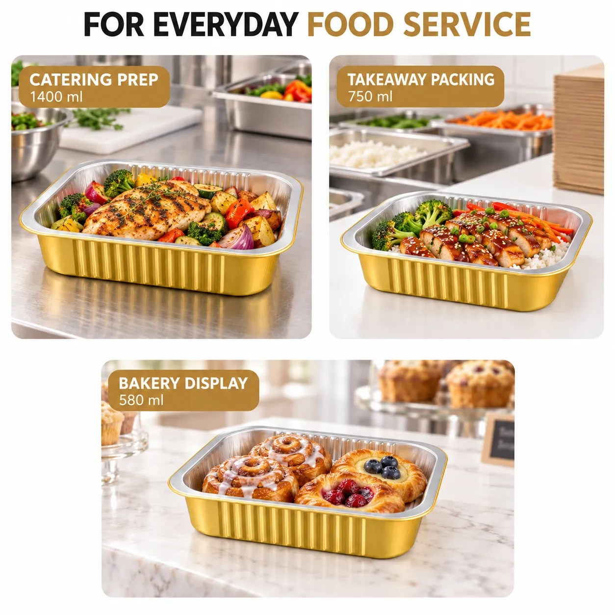 금 상업적인 알루미늄 호일 용기 (20 PC) -  - Food Mach Tech