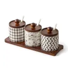 3-teiliges Keramik-Gewürzglas-Set mit Retro-Muster -  - Food Mach Tech