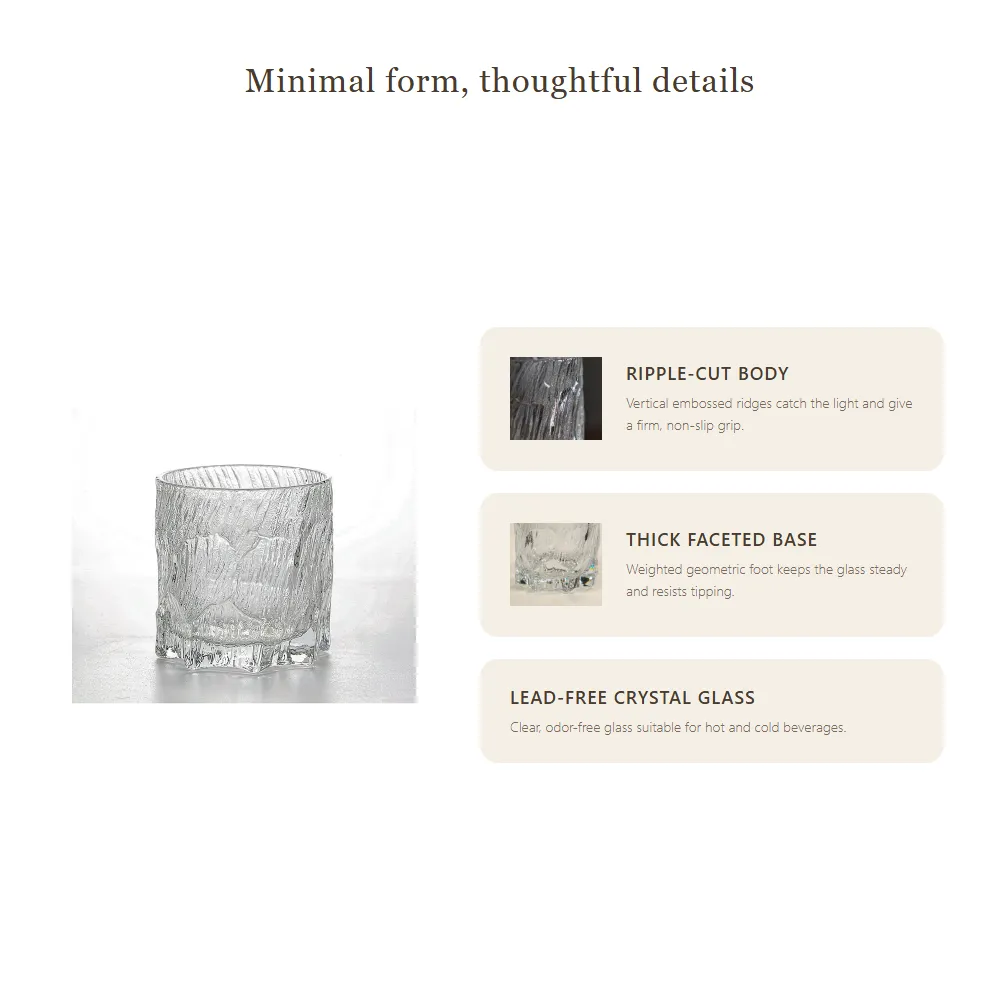 리플 유리 텀블러 300ml, 아이스 커피, 차, 주스 및 위스키 용 양각 크리스탈 마시는 유리 -  - Food Mach Tech