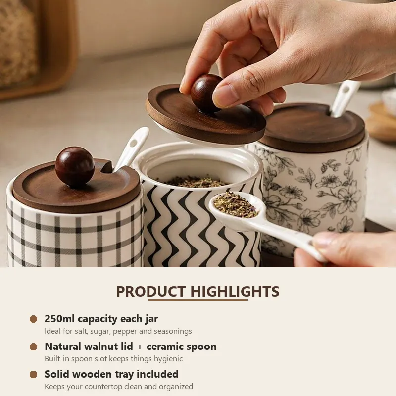 3-teiliges Keramik-Gewürzglas-Set mit Retro-Muster -  - Food Mach Tech