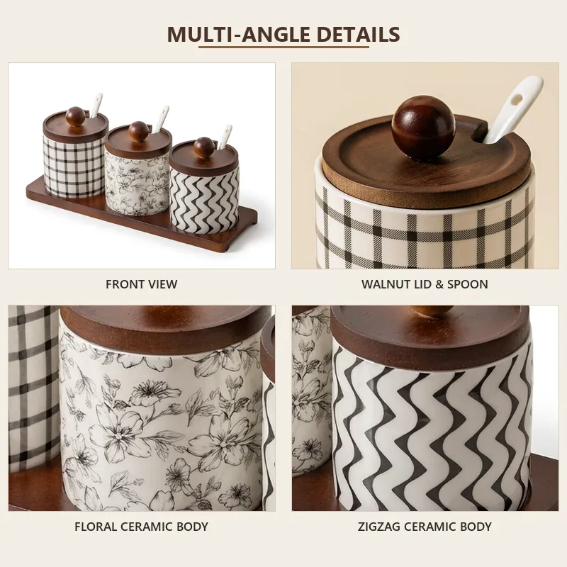 3-teiliges Keramik-Gewürzglas-Set mit Retro-Muster -  - Food Mach Tech