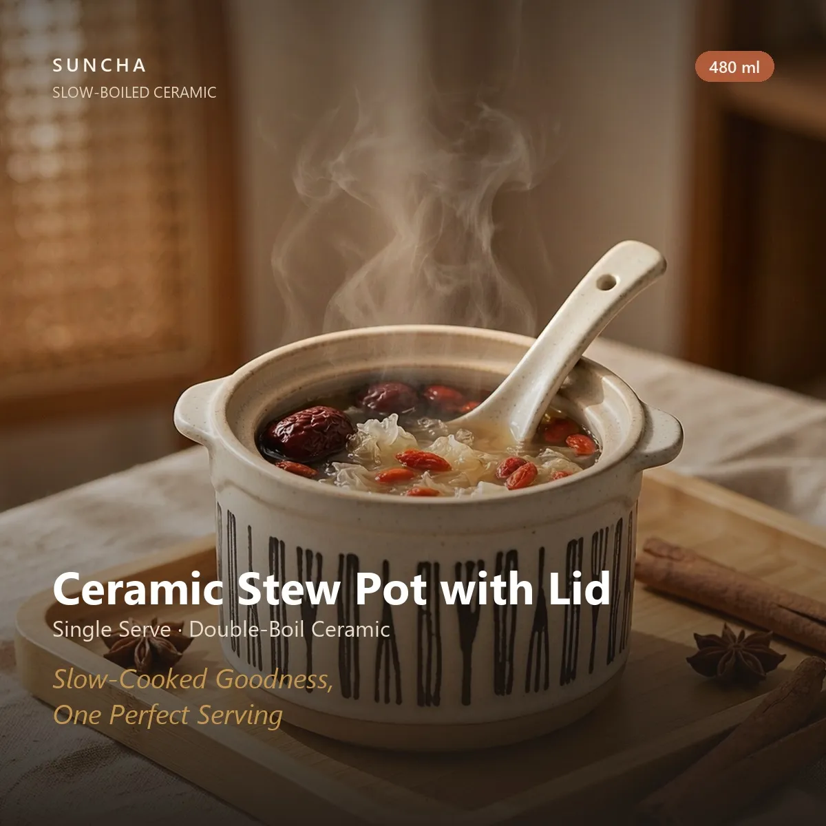 Retro hand bemalte Keramik-Eintopf-Schüssel mit Deckel und Griffen -  - Food Mach Tech