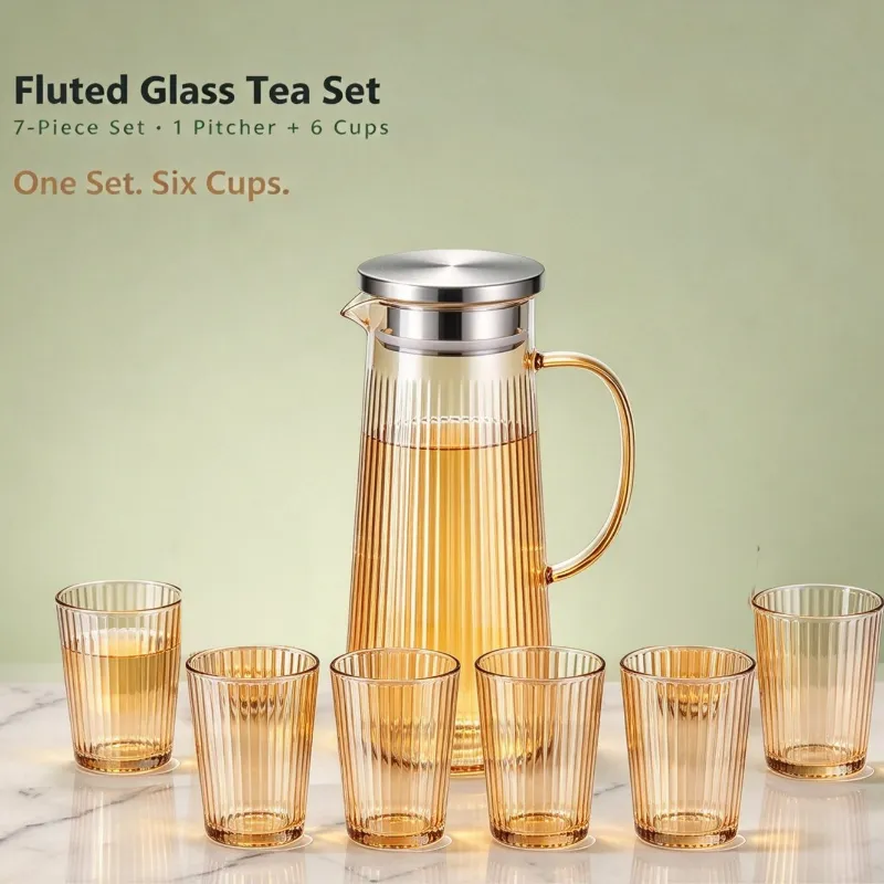 Geschliffener Glas-Pitcher mit Edelstahl-Deckel -  - Food Mach Tech