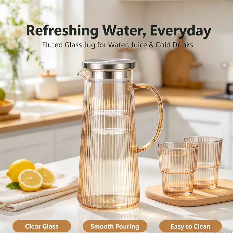 Geschliffener Glas-Pitcher mit Edelstahl-Deckel -  - Food Mach Tech