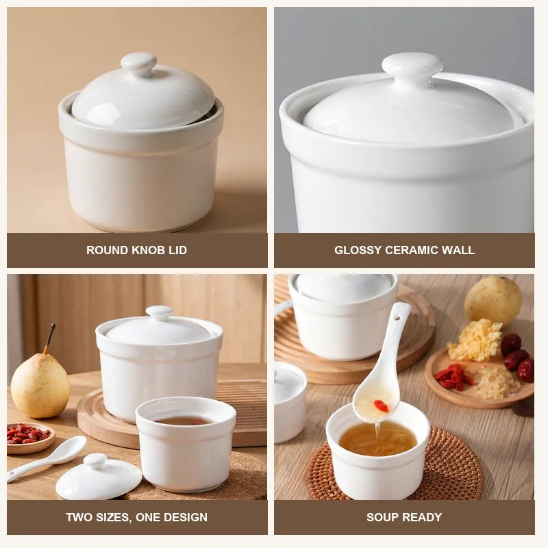 뚜껑이있는 세라믹 워터 바스 스튜 컵 -  - Food Mach Tech