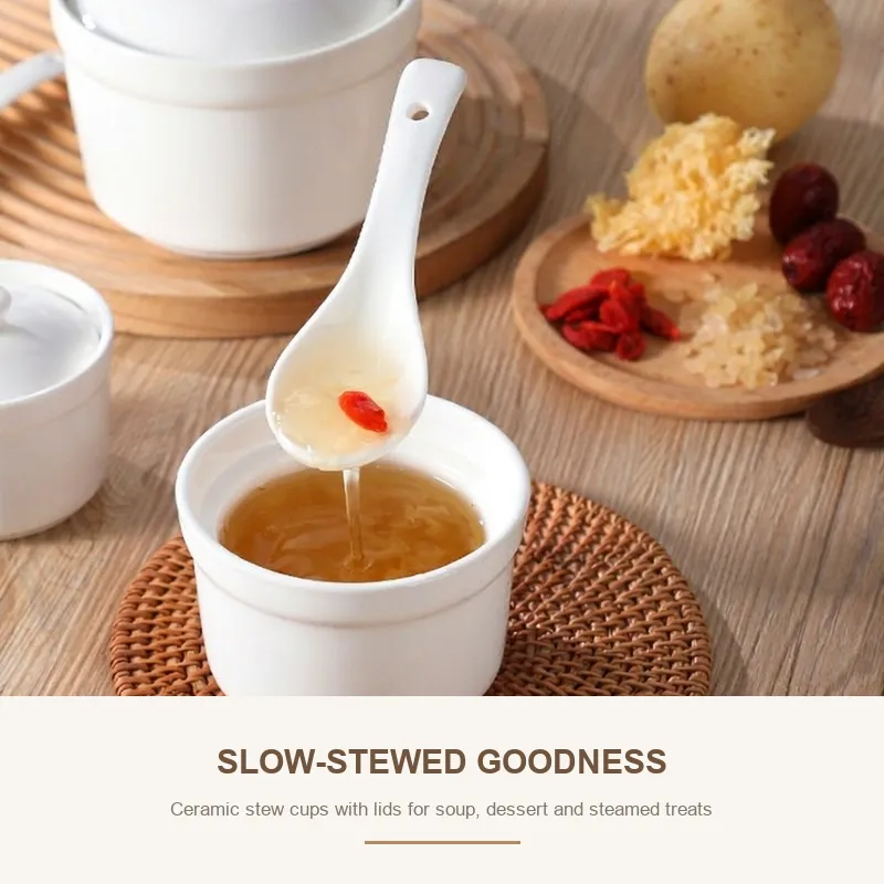 뚜껑이있는 세라믹 워터 바스 스튜 컵 -  - Food Mach Tech