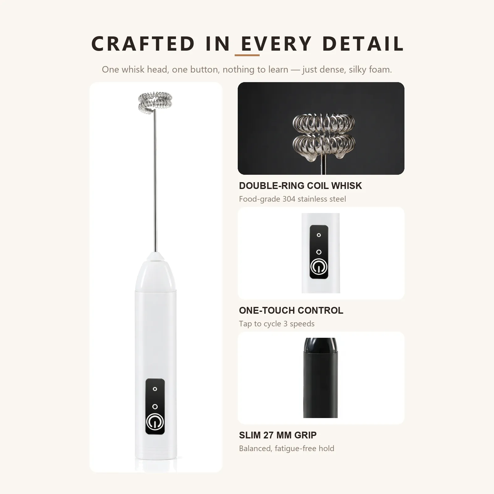휴대용 전기 우유 프로더, USB 타입 C 충전식 3 속도 휴대용 커피 프로더 -  - Food Mach Tech