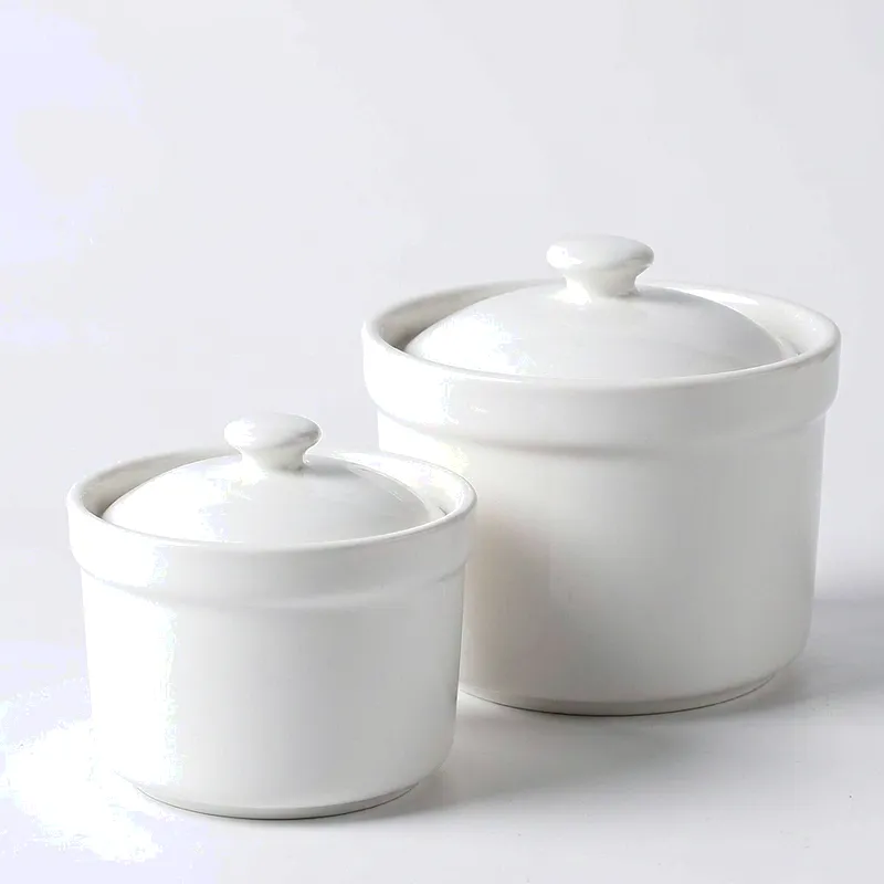 뚜껑이있는 세라믹 워터 바스 스튜 컵 -  - Food Mach Tech
