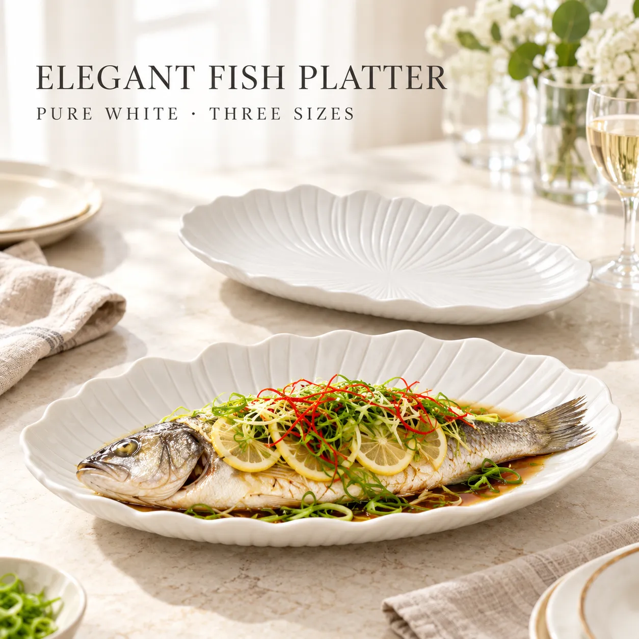 Weiße Keramik Fisch platte -  - Food Mach Tech