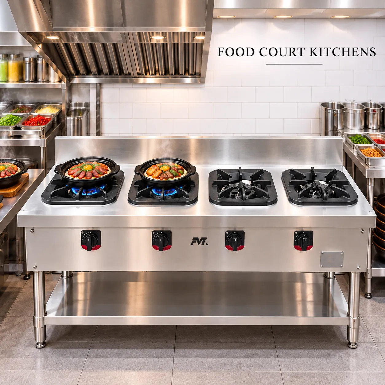 4-버너 상업 점토 냄비 스토브 -  - Food Mach Tech