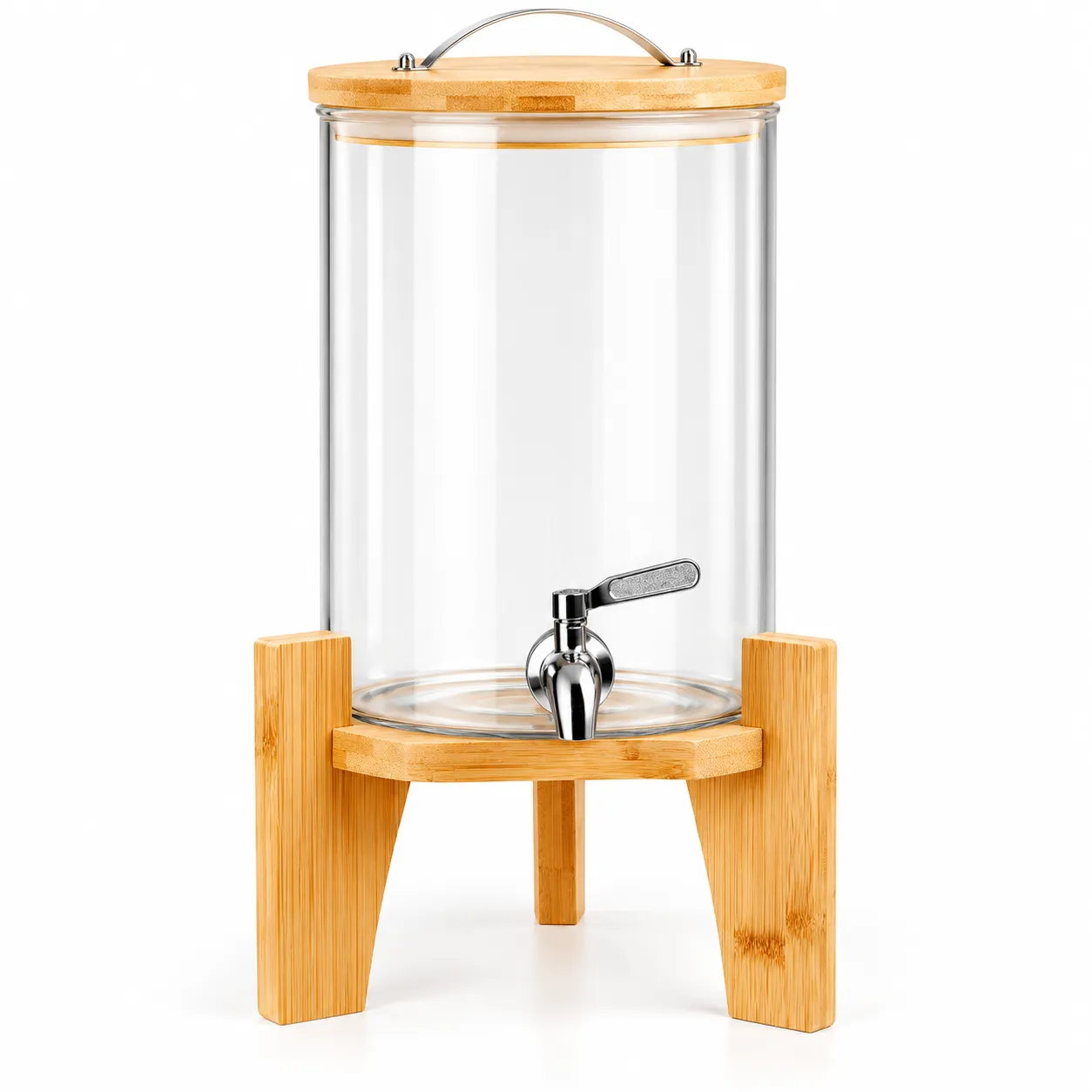High Borosilicate Glass Beverage Dispenser with Bamboo Stand and Tap -  - Food Mach Tech