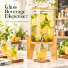 High Borosilicate Glass Beverage Dispenser with Bamboo Stand and Tap -  - Food Mach Tech