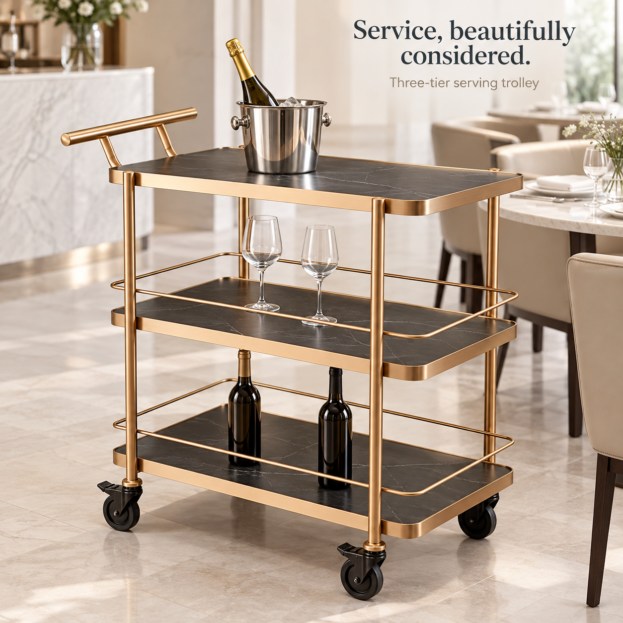 Mobile Service Trolley with Brake Wheels for Hotel, Restaurant, Bar ...
